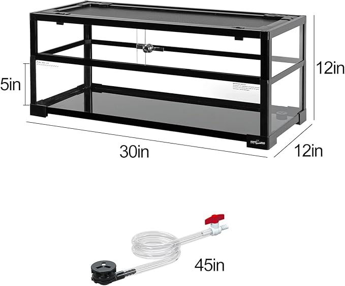 REPTIZOO 18 Gallon Turtle Tank Aquarium, 30"×12"×12" Tortoise Habitat Water-Land Ecological Turtle Tank with Drainage System Aquatic Aquarium