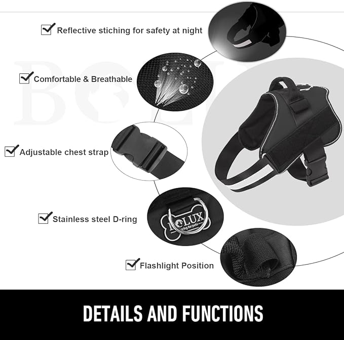 Bolux Dog Harness, No-Pull Reflective Dog Vest, Breathable Adjustable Pet Harness with Handle for Outdoor Walking - No More Pulling, Tugging or Choking (Black, M)