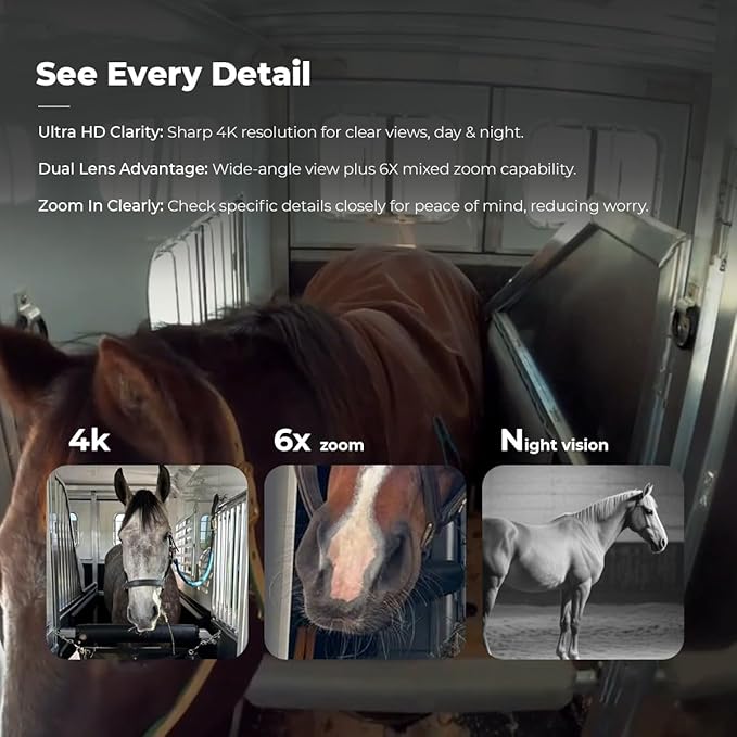 NomadEye Wireless Horse Trailer Camera – 4K Live Video & 2-Way Audio – WiFi Connect – Magnetic Mount – 15Hrs Recording – Night Vision – iOS & Android App (2 Pack)