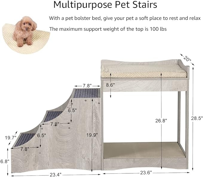 unipaws Pet Bunk Bed with Removable Step for Dogs and Cats, Multi-Level Bed Window Perch Seat Platform with Cushion and Cat Scratch Pad, Indoor Use