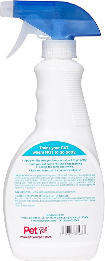 No Pee No Poop Cat Potty Training Spray, 16 Fl Oz – Non-Toxic Cat Spray No Mark for Urine/Marking/Pooping – Natural Pee Deterrent Spray – Indoor/Outdoor Keep Off