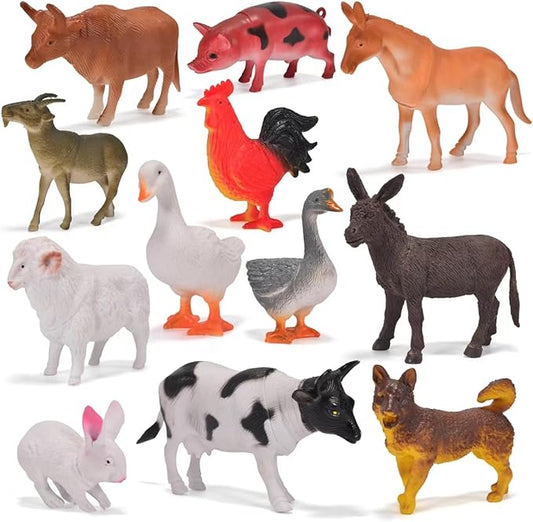 12 Pack Large Farm Animals Toys for Kids 3-5 Year Old Toddlers 1-3 Realistic Plastic Farm Animal Figures Playset Animal Poultry for Learning