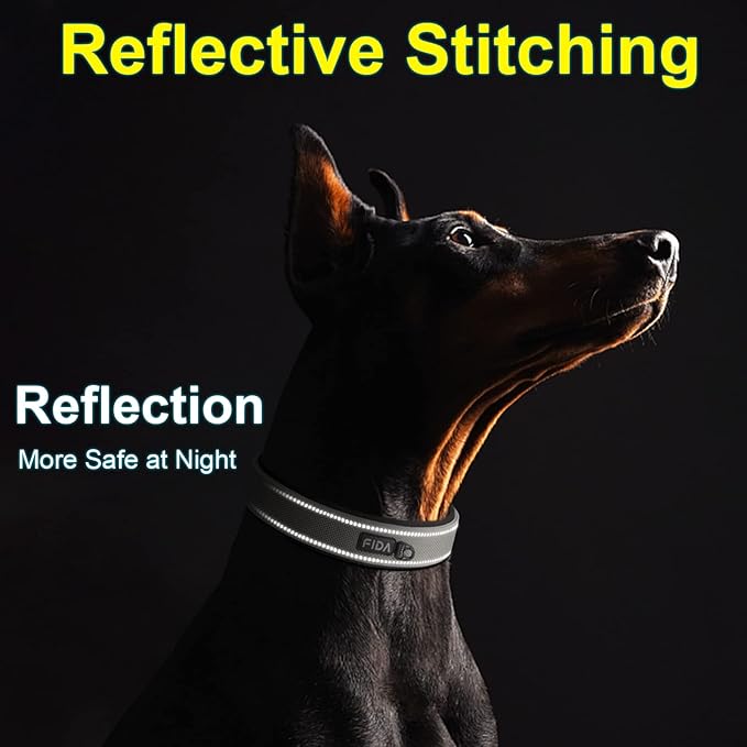 Fida Heavy Duty Dog Collar, Ultra Comfortable Soft Neoprene Padded, Adjustable Reflective Nylon Pet Collar with Durable Metal Belt Buckle for Small Breeds (S, Grey)