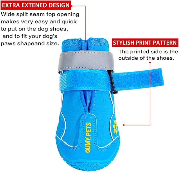 QUMY Dog Shoes for Large Dogs, Medium Dog Boots & Paw Protectors for Winter Snowy Day, Summer Hot Pavement, Waterproof in Rainy Weather, Outdoor Walking, Indoor Hardfloors Anti Slip Sole Blue 4