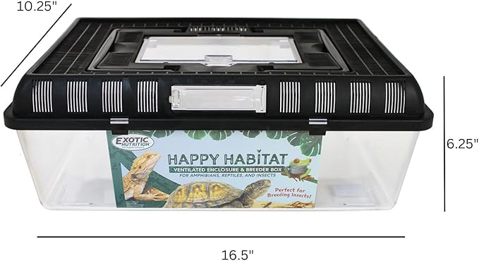 Happy Habitat (Large) - Ventilated Enclosure & Breeder Box - for Live Feeder Insects, Reptiles, Amphibians & Other Small Pets - Durable Plastic Portable Terrarium