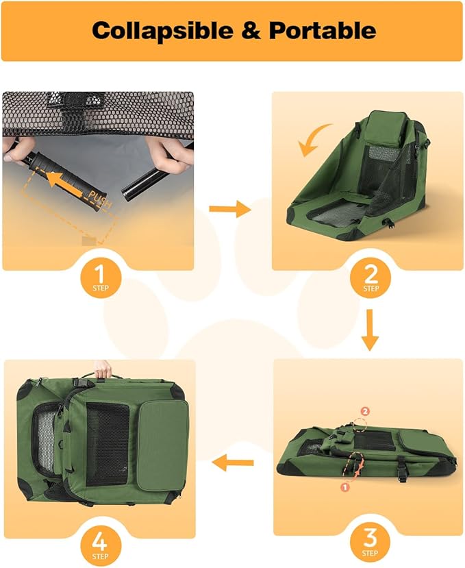Extra Large Dog Crate with 2 Foldable Bowl, 36 Inch Collapsible Travel Dog Crate Kennel with Soft Blanket for Medium Dogs,Indoor & Outdoor (36" L x 25" W x 25" H, Green)