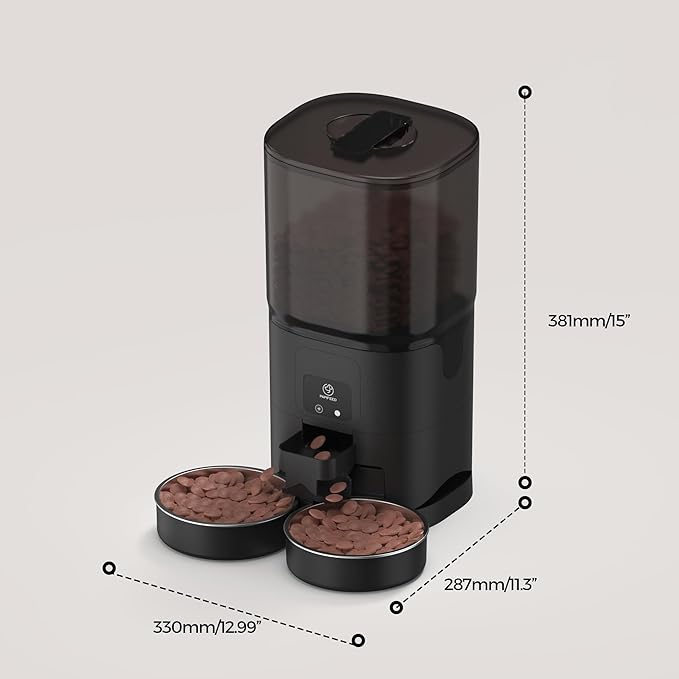 PAPIFEED 7L Automatic Cat Feeder for 2 Cats - 2.4G WiFi Timed Auto Feeder with APP Control, Cat Food Dispenser with Alexa for Multiple Cats, Detachable for Easy Clean, 1-10 Meals Per Day - Black