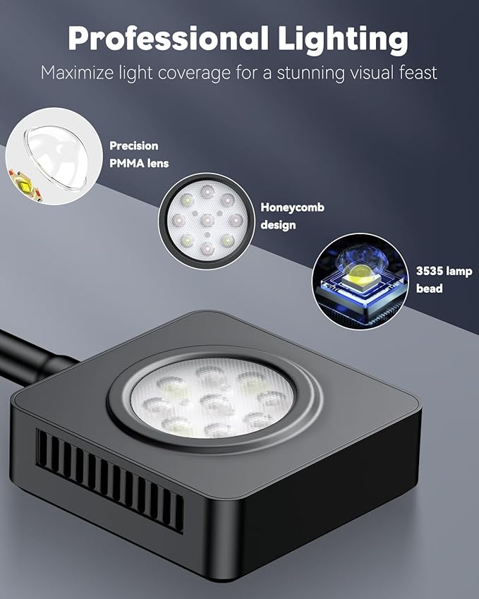 Pawfly 15 W Saltwater Aquarium Light Clip On LED Reef Light for Corals Dimmable LED Aquarium Light with Touch Control Marine Fish Tank Light with Adjustable Brightness Brilliant Blue White Red Lights