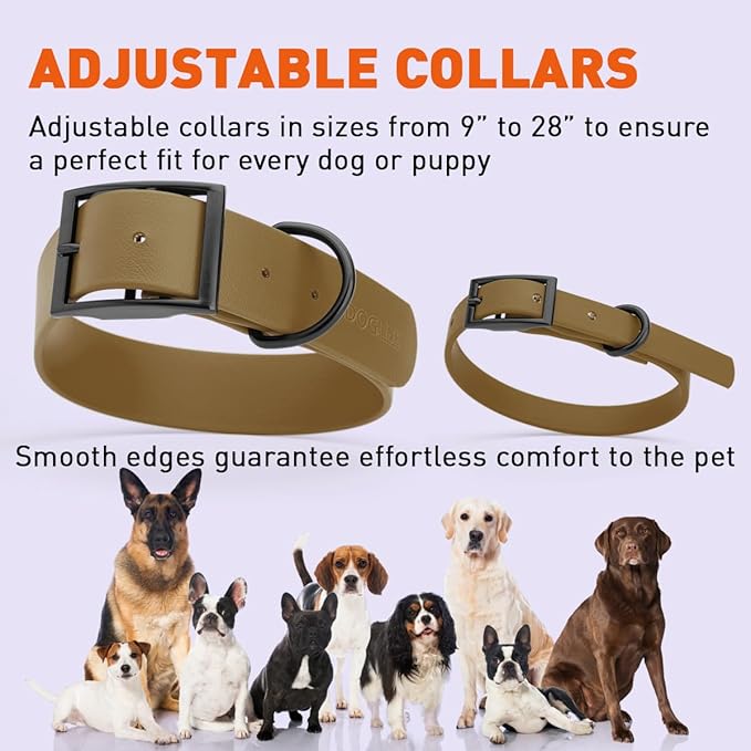 Dogline Biothane Waterproof Dog Collar Strong Coated Nylon Webbing with Black Hardware Odor- Proof for Easy Care Easy to Clean High Performance Fits Small Medium or Large Dogs, Coyote Brown