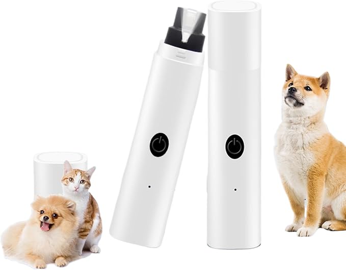 Quiet Rechargeable Pet Nail Grinder - Dog Nail Clippers and Grinder - with LED Lights and Quick Sensor, Diamond-Tip Dust Collector, Suitable for Large Dogs, Small Cats, and Rabbits (White)