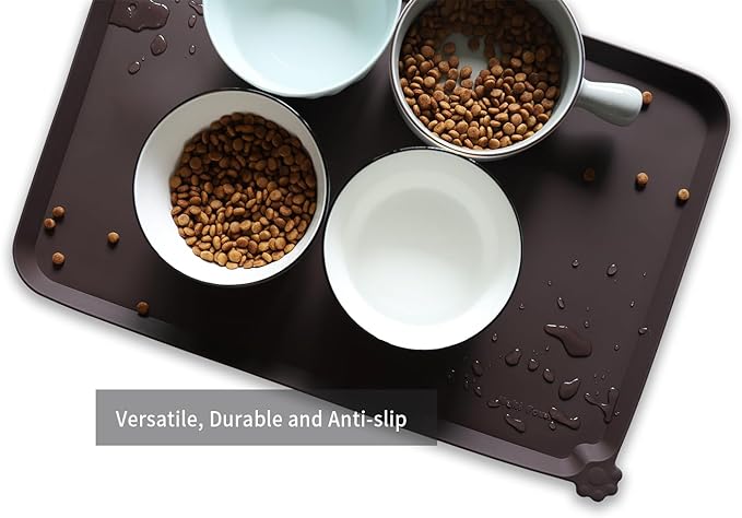 Hoki Found L Silicone Non Slip Pet Dog Cat Bowl Mats - Waterproof Dog Cat Food Mats - Dark Oak