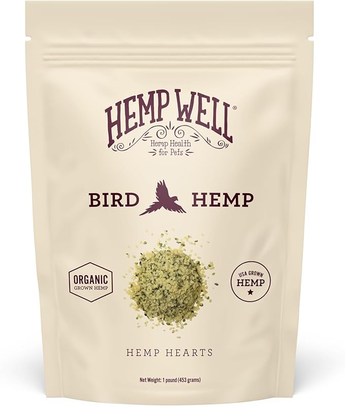 Hemp Well Organic Hemp Hearts –Reduces Feather Plucking, Promotes Relaxation, Immune Support, Organically Sourced, USA Grown, GMO Free – 1 Pound Bag