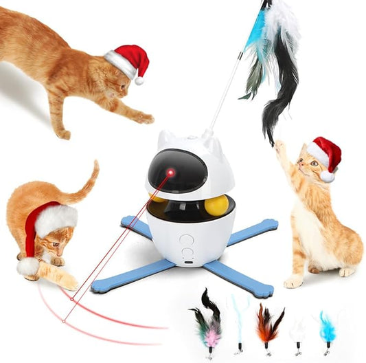 Nobleza 3-in-1 Cat Laser Toy with Feather Trackball, Rechargeable Pet Interactive Pointer Red Light Game, 3 Modes Random Trajectory Motion Activated Boredom Buster for Cat Self Play Home Indoor