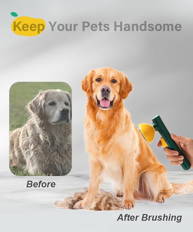 Self-Cleaning Dog & Cat Slicker Brush, Skin Friendly Deshedding Grooming Tool for Long or Short Haired Dogs Cats Rabbits, Dog Shedding Brush with Release Button - Mango