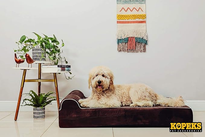 KOPEKS Orthopedic Memory Foam Dog Bed 7" Inch Thick Extra Large Dog Bed With Pillow Brown 50"x34"x10" Includes Waterproof Liner & Durable Removable Cover With Smart Design