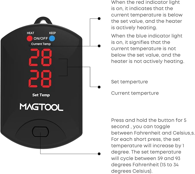 ＭagTool Aquarium Heater, 100W-1200W Submersible Fish Tank Heater for 40-55-75-94 Gallon Tank with Over-Temperature Protection & Automatic Power-Off with Digital Controller for Freshwater & Saltwater