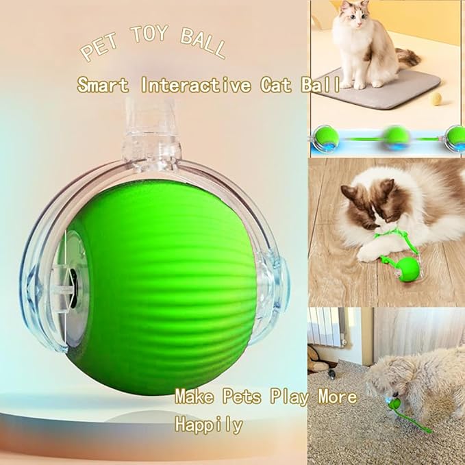 Interactive Cat Toys Ball for Indoor Cats, Self Moving Cat Toys Electric Rolling Balls, Realistic Mouse & Chase for Hunting and Exercise (Green)