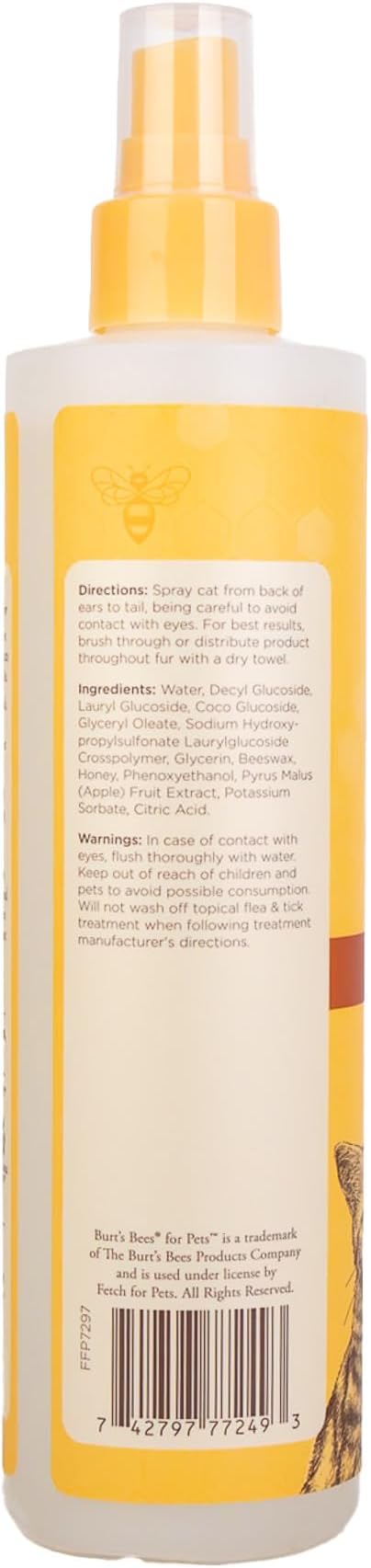 Burt's Bees for Pets Waterless Cat Shampoo for Cats with Shea Butter and Honey - A No Rinse Dry Kitten Shampoo, Gentle Cat Grooming Supplies for Pet Cleaning, Kittens & Indoor Cats, 10 Fl Oz