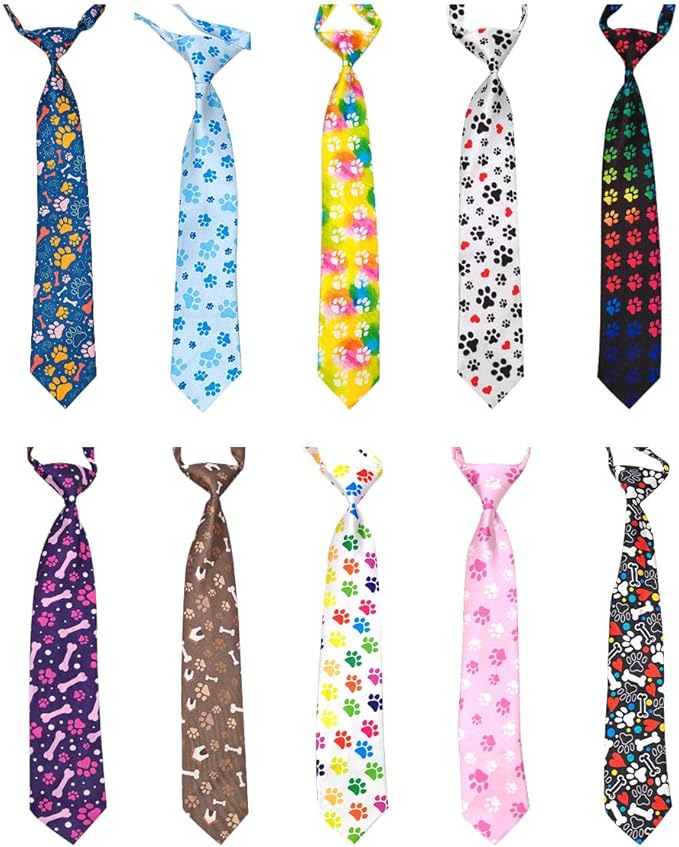 PET SHOW 10pcs Pack Paw Big Dog Ties Neckties for Large Breed Dogs XL Adjustable Holiday Birthday Grooming Accessories Neck Ties Bowties Girl Boy Wedding Costumes Photography Party Gift Favor