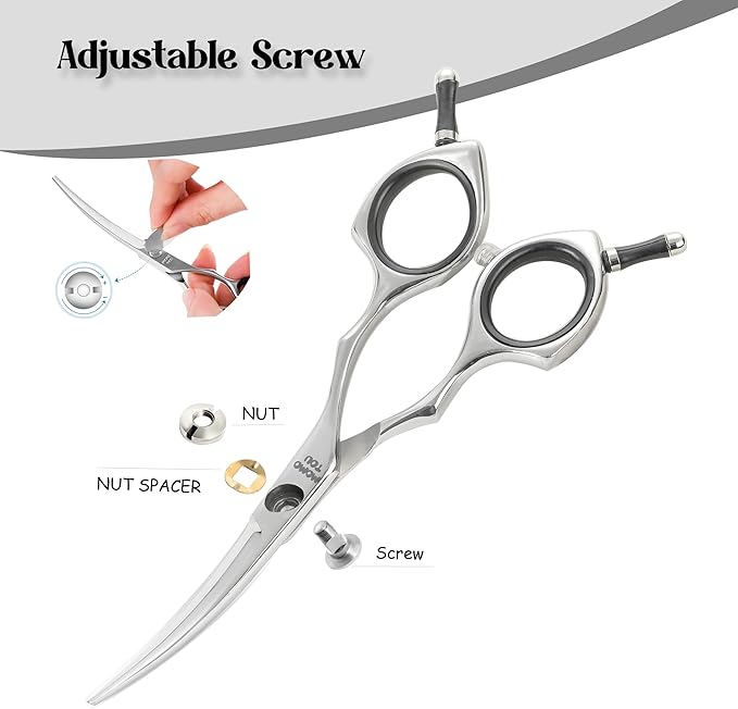 Dog Grooming Scissors 5'' Small Curved Pet Shears Super Light Professional 440C Stainless Steel Pet Shears for Trimming Face and Paws Nose Ear Easy Use.