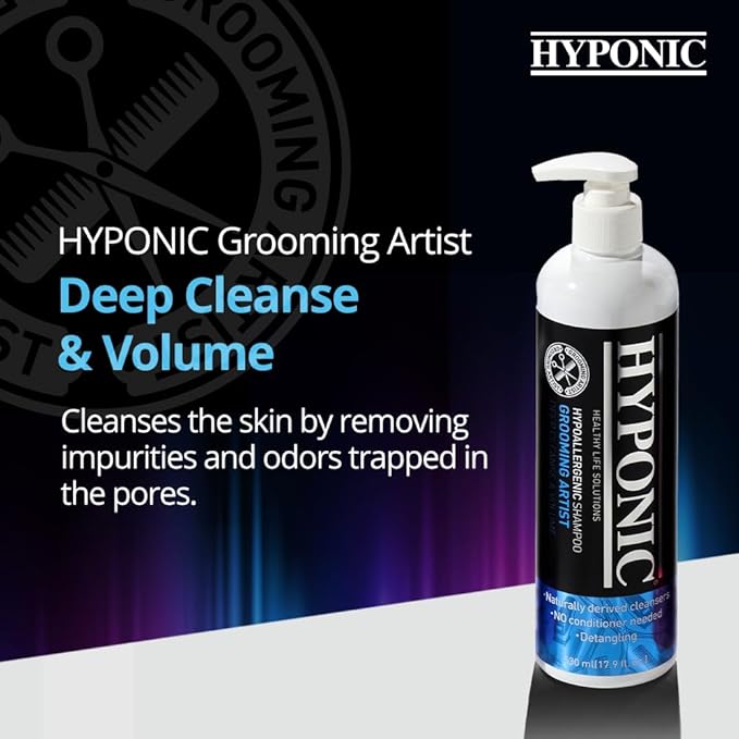HYPONIC Grooming Artist Shampoo - Hypoallergenic Pet Shampoo for Groomers (Deep Cleanse & Volume (17.9 oz))
