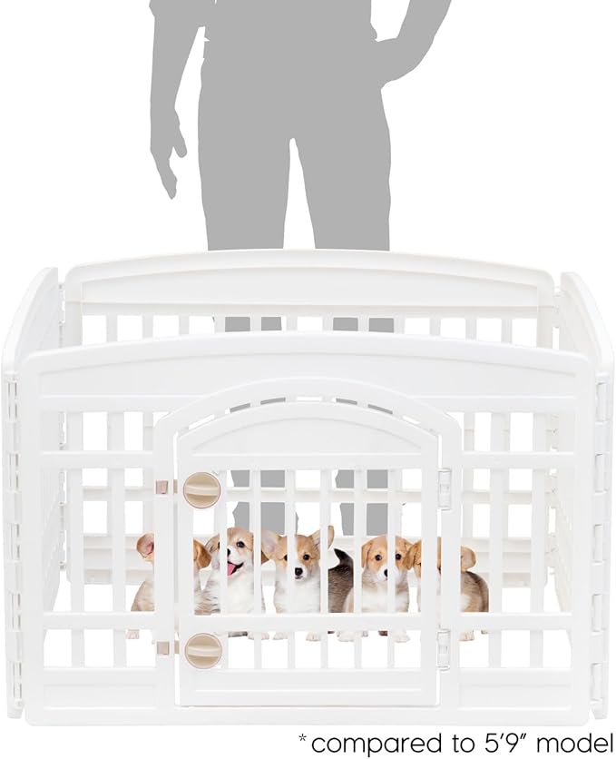 IRIS USA 24" 4-Panel Dog Playpen with Door, 35 x 35 x 24, Puppy Playpen, Dog Play Pen Indoors, Pet Fence, Puppies/Small Dogs, White