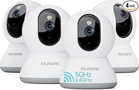 blurams Cameras for Home Security, 2K Pet Camera with Phone App, 5GHz/2.4GHz Dual-Band, 360° PTZ Indoor Cameras, 2-Way Talk, Motion Tracking, Color/IR Night Vision, Cloud&SD, Works with Alexa (4Pack)