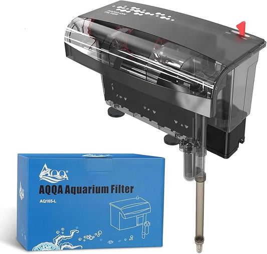 AQQA Aquarium Filter 20-50 Gallon Fish Tank Filters with Double Waterfall, Hang on Back Aquarium Filter with Bio-Wheel Power, Adjustable Flow, Quiet Efficient and Silent Operation (10W 125 GPH)