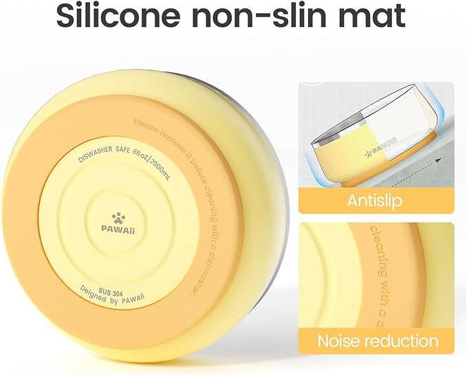 Pawaii Insulated Stainless Steel Dog Bowl with Non-Slip Base & Double Wall Design, ID Tag Included - 68oz Durable Dishwasher Safe Bowl for All Dogs