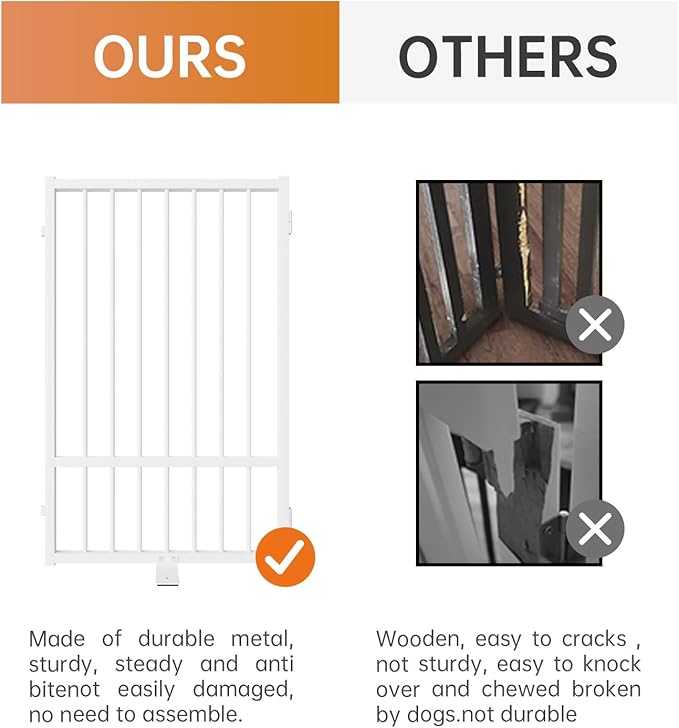 Full Metal Freestanding Dog Gate with Door, 32''Height Foldable Pet Dog Fence for Indoor & Outdoor, 4 Panels Extra Wide Free Standing TallDog Gates for Doorways,House,Stairs,Porch,Deck,Yard