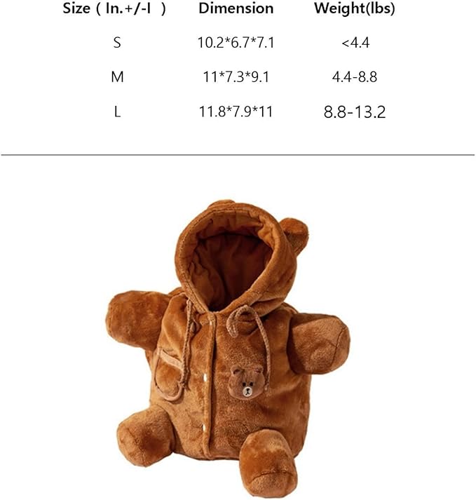 Cat Puppy Costume Plush Outing Backpack Cute Bear Bee Design Anti-Escape Bag for Kitten Cat Small Dog (Bear,Small)