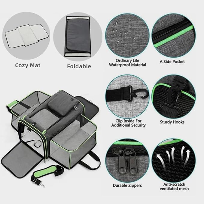 Cat, Dog Carrier for Pets Up to 20 Lbs,Sides Expandable Pet Carrier Bag Large Mesh Safe,Airline Approved Animal Carrier,Soft Sided Collapsible Pet Travel Carrier,Foldable Portable Pet Home (Green)