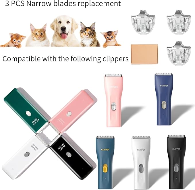 3 PCS Narrow Size Replaceable Ceramic Blades Set Pet Hair Clipper,Cat Dog Common Use Clipper Blade(#AP005)