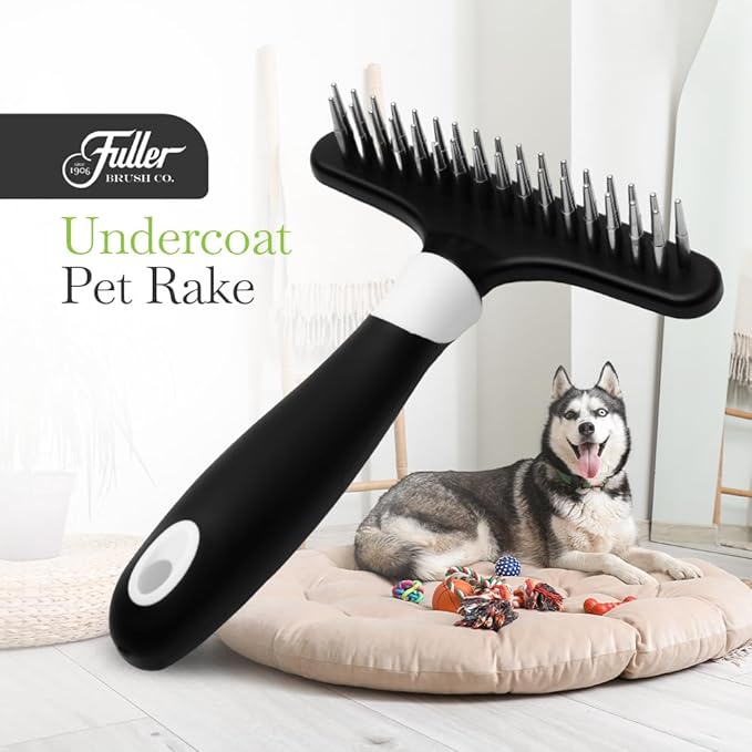 Fuller Brush Undercoat Pet Rake - 33 Sturdy Tapered Steel Pins Inset into Polypropylene Head - Ergonomically Designed Rubberized Handle - Reduce Tangles, Remove Loose Undercoat for Shed-Free Groom