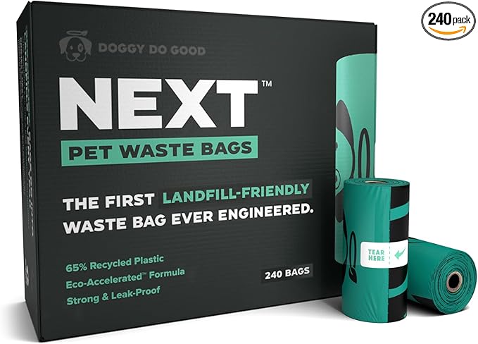 Doggy Do Good Next Pet Waste Bags for Dog Poop, Landfill Friendly, Recycled Plastic, Unscented, Leakproof, Strong, Thick, Earth Friendly, 240 Count