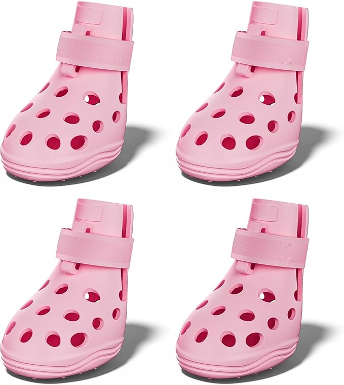 Dog Shoes for Hot Pavement, Breathable Dog Boots Paw Protectors with Adjustable Straps & Non-Slip Sole, Easy On & Off, Waterproof, Easy-Cleaning (Pink, M)