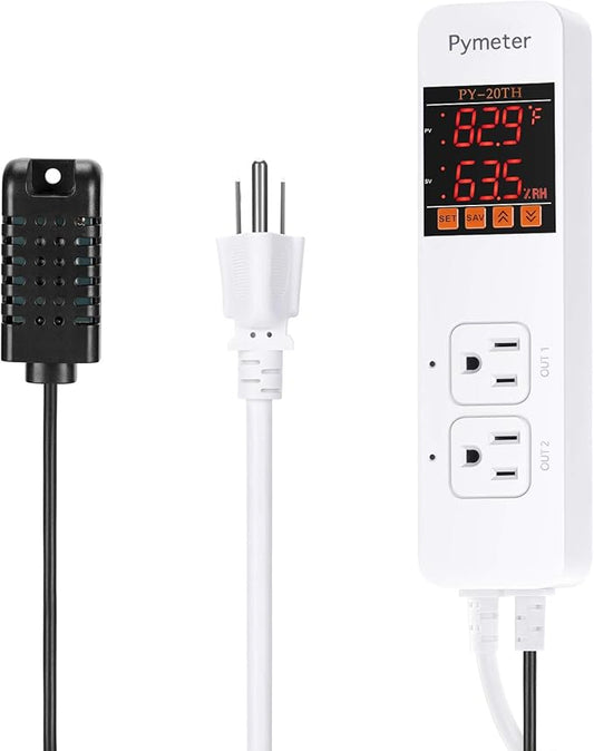 Temperature and Humidity Controller Reptile Mushroom Greenhouse Thermostat Pre Wired Dual Controlled Outlets Heater Fridge Humidifier Dehumidifier