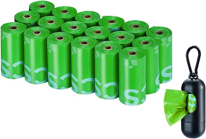 Typlastics Poop Bags for Dog Waste, 270 Count, with Dispenser, Unscented, 18 Pack of 15, Lime Green, 13 Inch x 9 Inch