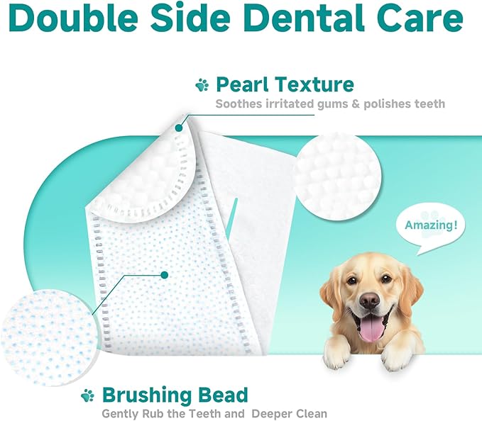 Pet Dental Finger Wipes for Dogs & Cats, Dog Teeth Cleaning Wipes Tooth Brushing Kit by Remove Plaque and Tartar & Freshens Breath Buildup No-Rinse Dog Finger Toothbrush Mint Flavor