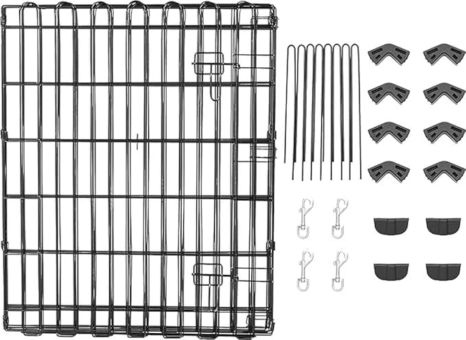 Amazon Basics Foldable Octagonal Metal Exercise Dog Playpen - Indoor/Outdoor, Single Door, Small (8 Panels, 24 x 30), Easy to assemble and store, 30" - Small, , Black