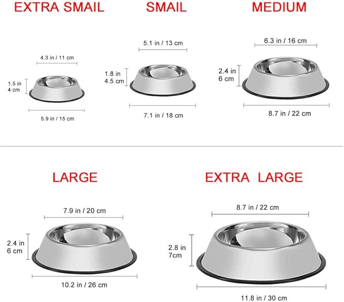Stainless Steel Dog Bowls, 1.5 Cup/12oz Cat Bowl Water and Food with Rubber Base, Pet Bowls for Small Dogs, Cats, Puppy, Rabbit and Kitten, 3Pack