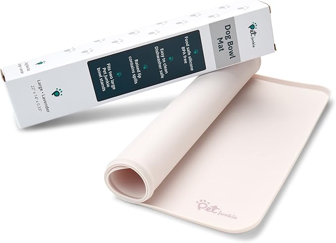 Silicone Dog Mat for Water Bowl and Food Dish, Pet Mat for Floors, Waterproof Dog Food Tray (Off-White Light Lavender)