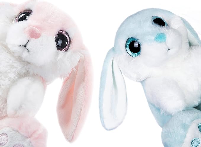 My OLi Bunny Stuffed Animal Pack of 2 Plush Rabbit 7in Stuffed Bunny with Floppy Ear Bedtime Friend Soft Toy Gifts for Girls Boys Kids, Pink & Blue