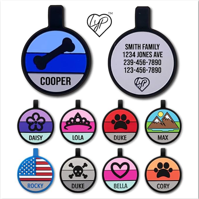 LYP Original Soundless Pet ID Tags | Custom Dog Tags Personalized for Pets | Durable Silicone Deep Engraved Dog Tag | No More Jingling | Blue Bone