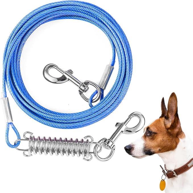 Tie Out Cable for Dog,20FT Dog Leads with Swivel Hook and Shock Spring,Heavy Duty Tie Out Cable for Large Dogs Up to 125lbs,Durable Dogs Runner Tether Line for Outdoor,Yard