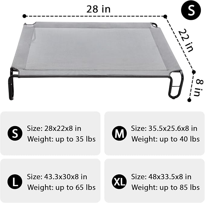 Pettycare Elevated Outdoor Dog Bed - Waterproof Cot for Small Dogs, Easy to Assemble, Cooling With Teslin Mesh, Durable, Non-Slip, Up to 35 lbs, Grey