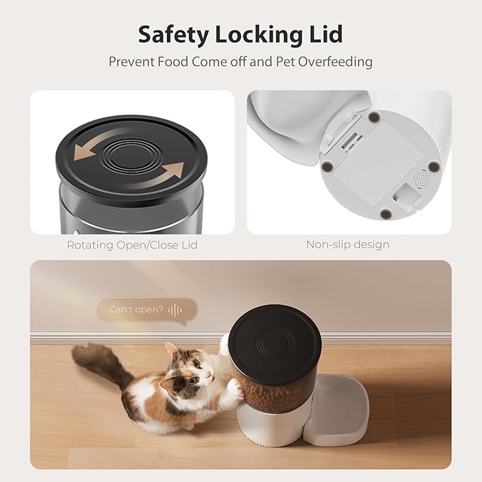 Automatic Cat Feeders, 3L Timed Cat Dry Food Dispenser, Dual Power Supply, Programmable Portion Size, Auto Pet Feeder for Cats and Small Dogs