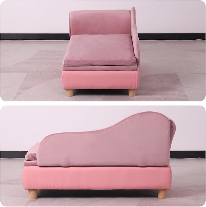 Pet Bed Sofa, Puppy Bed with Storage, Small Dog Couch with Removable & Washable Cushion, Comfy Pet Couch Bed for Cats & Puppy(Pink)