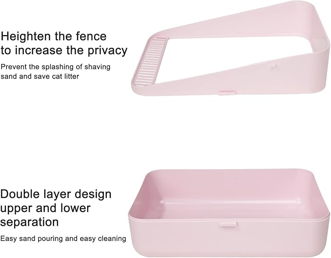 Sfozstra Open High-Sided Litter Box: Pink Medium Anti-Scatter Design - Self-Cleaning Sifting Tray - Low Tracking for Small Cats