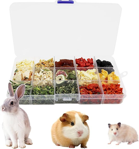 Bunny Treats, Treat Box with 15 Kind of Snacks for Rabbit, Hamster, Chinchilla, Guinea Pig and Other Small Pets, Chinchilla Treats, Guinea Pig Treats, Hamster Treats